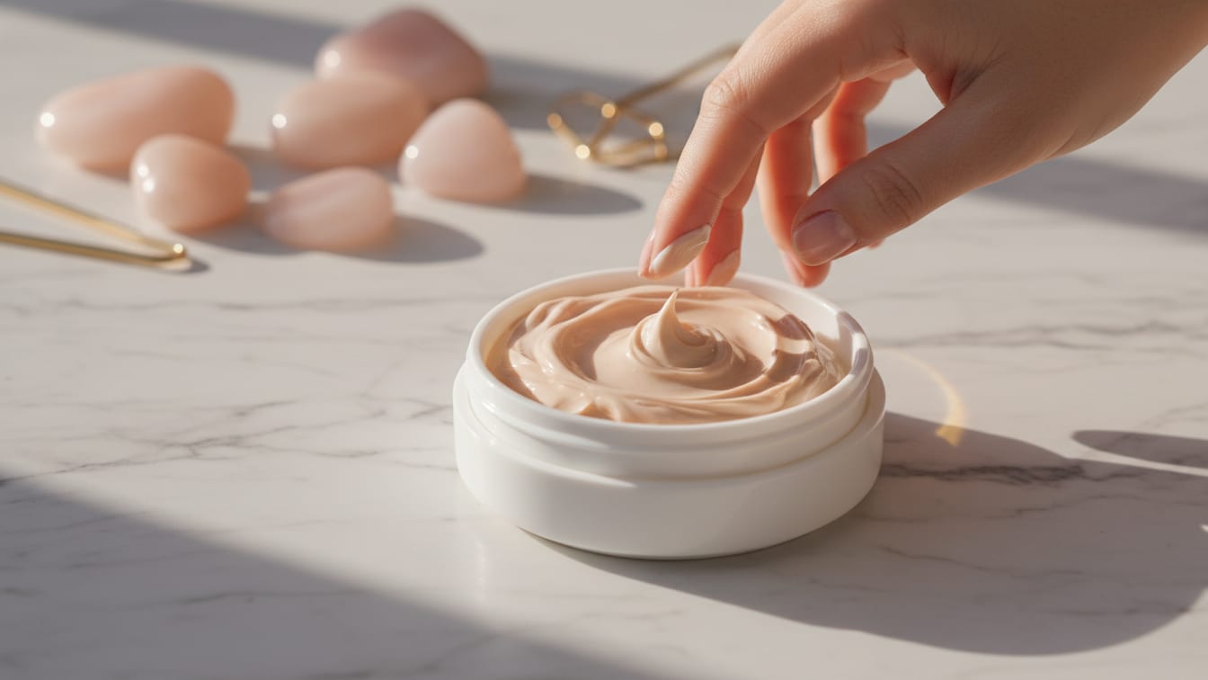 Illustration: A dollop of cream in a white ceramic dish on a marble surface, lit by morning light.
